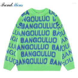 Men's Sweaters Letters Knitwears Men Flocked Jacquard Street Sweater Trendy Loose Casual Round Neck Pullover Couple Christmas Clothing