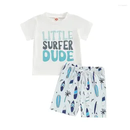 Clothing Sets Pudcoco Toddler Baby Boy Summer Outfit Letter Print Short Sleeve T-Shirt With Cartoon Surfboard Shorts 2pcs Set 0-3T