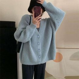 Korean Autumn Winter New Loose and Lazy Style Knitted Cardigan Thick Design Feeling Sweater Women's Coat Top