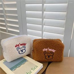 Storage Bags Simple Cute Bear Embroidered Makeup Bag Cartoon Girl Heart Lamb Hair Portable