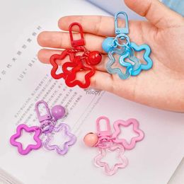 Keychains Lanyards Candy Colour Resin Hollow Star Keychain Cute Y2K Design Purse Bag Keyring For Women Girls Earphone Case Car Key Accessories