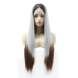 Wig Wholesale 26 Inch Synthetic Lace Wig Simulated Human Hair Lace Wig Silk Straight Perruques Natural Straight Long Remy Hair Gradient Color More Choices welcome