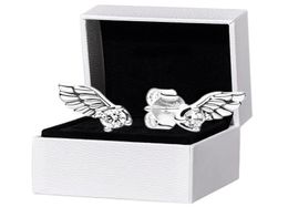 925 Sterling Silver Angel Wing Stud Earrings Original box set for Women CZ diamond Party Jewellery Earring set2493077