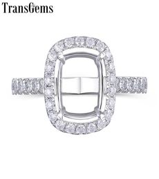 Transgems 14k White Gold Halo Type Ring Semi Mount Without A 79mm Cushion Gemstone But With Moissanite Accents Customised Ring Y14193234