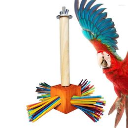 Other Bird Supplies Bite Toys Rotating Cage Pendant With Colorful Sticks Safe Wooden Foraging Toy For Beak Grinding Fun Small To