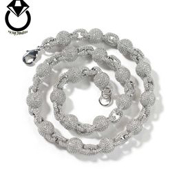 European American New Fashion 10mm Full CZ Micro Inlaid AAAAA Bead Ball Chain Necklace Bracelet Hip Hop Style Gift Silver