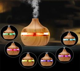 300ml Mini Portable Aromatherapy Essential Oil Diffuser bamboo Humidifier Wood Grain Ultrasonic Cool Mist Diffusers with Changing 5722522