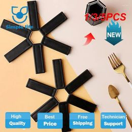 Table Mats 1/3/5PCS Heat Resistant Placemat Durable Folding Pot Holder Black Mat Desktop Accessories