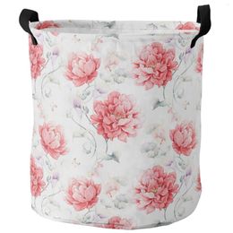 Laundry Bags Red Watercolour Flowers Retro Foldable Basket Kid Toy Storage Waterproof Room Dirty Clothing Organiser