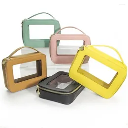 Storage Bags Fashion Colourful Saffiano Portable Cosmetic Case Travel Transparent Makeup Bag PVC TPU Wash