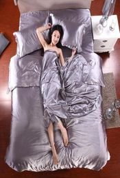 100 Pure Satin Silk Bedding Set Home Textile King Size Bed Set Bedclothes Duvet Cover Flat Sheet Pillowcases3439666