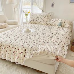 1pc Pure Cotton Thicken Quilted Mattress Cover with Skirt QueenKing Bed Sheet Elastic Band 200x220cm No Pillowcase 240415