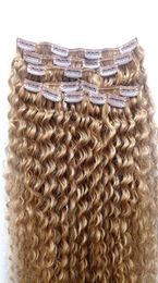 22inch brazilian human virgin remy kinky curly hair weft natural weaves dark blonde light brown 270 double drawn clip in extensio1311276