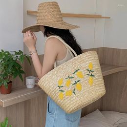 Totes Straw Woven Bag Lemon Fruit Embroidery Handwoven Women's Versatile One Shoulder Portable Beach Resort
