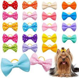 Dog Apparel 10PCS Bulk Pet Hair Accessories Solid Color Polka Dot Bow With Rubber Band Cute Grooming Products Supply