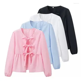 Women's Blouses YENKYE Bow Lace Up Shirts Women Long Sleeve O Neck Spring Summer Leopard Blouse Streetwear Lady Casual Tops