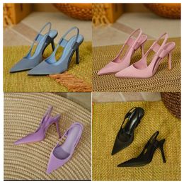 New Luxury Designer High heels women's slim heels silk blue pointed single shoes with a back strap and skirt and women's sandals with a wrapped head