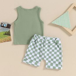 Clothing Sets Toddler Baby Boy Summer Outfits Little Dude Embroidery Sleeveless Tank Top Checkerboard Shorts Set 2Pcs Clothes