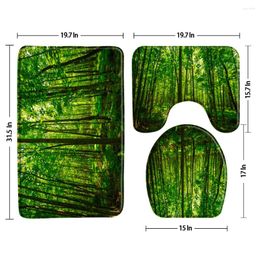 Bath Mats Green Forest Landscape Mat Non-Slip Three-Piece Toilet Cover Lid Carpets Floor Bathroom Decor U-Shaped Pad