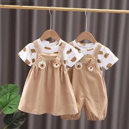 Clothing Sets Kids Brother sister Clothes Children Baby Boy/Girl Cartoon T-Shirt Bib Shorts 2pcs/sets Summer Fashion Casual Tracksuit 0-5Years Y240415