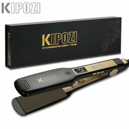 2023 Kipozi ProfessionalフラットアイアンヘアストレートナーデジタルLCDディスプレイデュアル電圧インスタント加熱カーリング240412