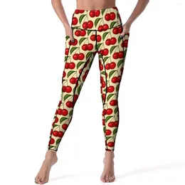 Active Pants Red Fruit Print Yoga Cherry Pattern Gym Leggings Push Up Elastic Sport Sexy Design Legging Birthday Gift