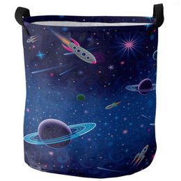 Laundry Bags Outer Space Rocket Planet Foldable Basket Large Capacity Hamper Clothes Storage Organiser Kid Toy Bag