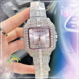 Square Roman Tank Men's Watch Shiny Starry Full Diamonds Ring Sports Quartz Chronograph Military President Good Nice Looking Stainless Steel Iced Out Hip Hop Watches
