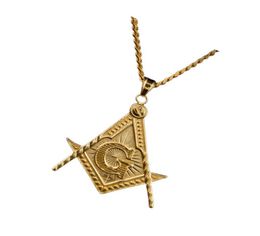 Mens Stainless Steel Masonic Illuminati Symbol Mason Pendant Necklace Gold Plated with Cuban Chain for Men Women5392692