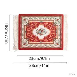 Mouse Pads Wrist Rests Hot Persian Mini Woven Rug Mat Mousepad Carpet Pattern Cup Mouse Pad with Fring Retro Style Home Office Table Decor Craft