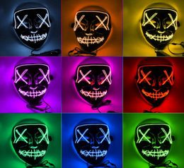 Halloween Horror mask LED Glowing Purge Election Mascara Costume DJ Party Light Up Masks Glow In Dark 10 Colours Supplies5314244