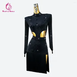 Stage Wear Latin Dance Dress Woman Ball Black Clothing Costume Practise Skirts Female Parties Competition Formal Girls Dancewear