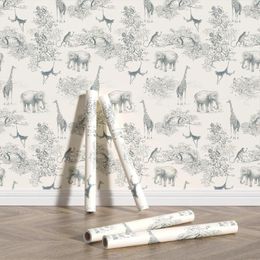 Wallpapers Modern Giraffe Elephant Theme Jungle Animal Self Adhesive Waterproof Wallpaper Peel And Stick Forest Animals Durable