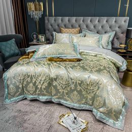 Bedding Sets European-Style Luxury Four-Piece Set 60S Cotton Soft Silk Jacquard Quilt Cover Bed Sheet Model Room 4-Piece