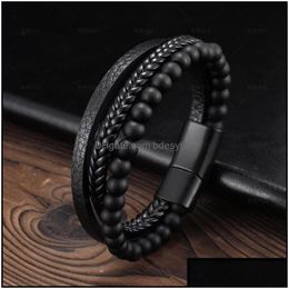 Charm Bracelets Charm Bracelets Jewellery Trendy People Creative Explosion Style Punk Leather Braided Beaded Mens Bracelet Fa Dhb5K Drop Dhmvk