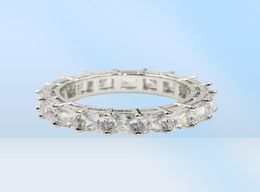 Vintage Fashion Jewelry Real 925 Sterling Silver Princess White Topaz CZ Diamond Eternity Women Wedding Engagement Band Ring Gift1745776