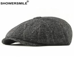 sboy Hats Sboy SHOWER Tweed Cap Men Wool Herringbone Flat Winter Grey Striped Male British Style Gatsby Hat Adjustable9049084