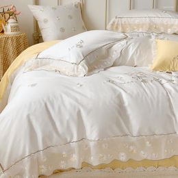 Bedding Sets 4-7Pcs Ruffles Pincess Comforter Embroidery Cotton Duvet Quilts Cover Euro 240x220