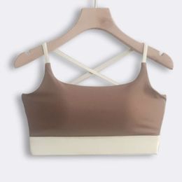 Changyue Yoga Color Contrast Sports Bra Shockproof Yoga Tank Top Bra Fixed Chest Pads withing Tight Fitness Top