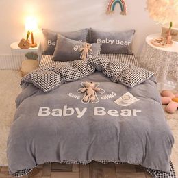 Bedding Sets Warm Soft Velvet Flannel Fleece Cute Stereoscopic Toy Bear Set Double Duvet Cover Bed Sheet Pillowcases Home Textile