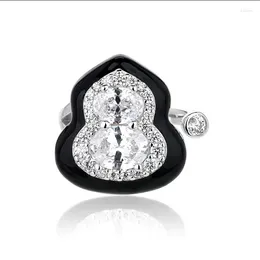 Cluster Rings S925 Silver Ring China-Chic Vintage Chinese Style High Grade Zircon Small Group Design Fulu Gourd Open