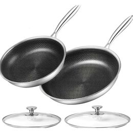 Premium Stainless Steel Cookware Set with Honeycomb Coating - Non-Stick Kitchen Pot and Pan Set with Frying Pan, Flat Bottomed Pot, and Soup Pot - PFOA-Free