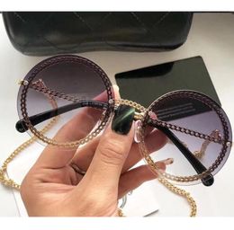 4245 Women Sunglasses Fashion Round Sunglasses UV Protection Lens Chain Frameless Mix Colour Come with Box New Arrival9214696