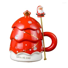 Mugs Christmas Ceramic Mug With Lid Stir Stick 16oz Tree Shaped Cup Porcelain Coffee Milk Tea Office Gift For