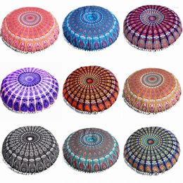 Pillow 80cm Round Bohemian Mandala Floor Pillowcase Boho Meditation Seat Cover Pouffe Case Retro Feather Printed Home Decor