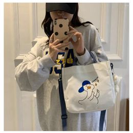 Totes Fashion Women Canvas Zipper Bag Cartoon Bear Print Student Tote Shoulder Messenger Satchel Travel Purse Handbag 2024