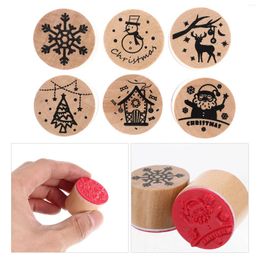 Storage Bottles 6 Pcs Wooden Christmas Stamp Child Stamps Kids Xmas Style Stamper Delicate Seal Toy