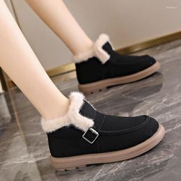 Walking Shoes Women Plush Snow Boots Suede Outdoor Fur Winter Warm Flats Light Breathable Sneakers Black Size 35-40