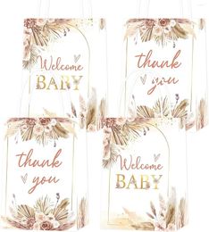 Gift Wrap Boho Floral Party Favor Bags With Handle Pampas Grass Candy Goodie Paper Bag For Girls Baby Shower Supplies 16Pcs
