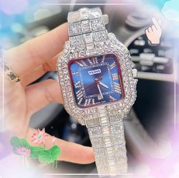 Square Roman Tank Men's Watch Shiny Starry Full Diamonds Ring Sports Quartz Chronograph Military President Good Nice Looking Stainless Steel Band Watches Gifts